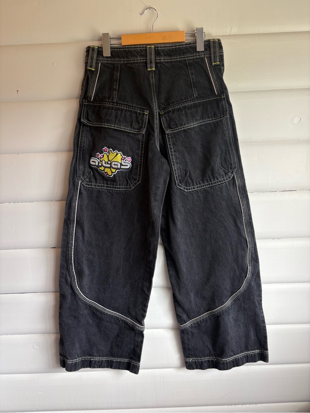 A.LAB Y2K Baggy Cargo Wide Leg Black Jeans Skater Size 30
